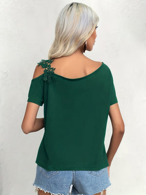 Applique Short Sleeve Splicing Chiffon Blouse