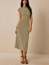 Striped Sleeveless Fitted Midi Dress