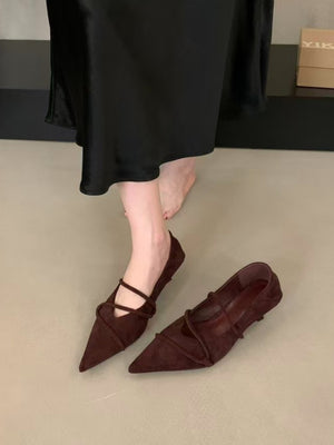 Suede Crisscross Strap Pointed Toe Stiletto Heels