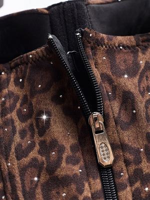 Rhinestone-studded Body Shaping Fish Bones Leopard Print Camisoles