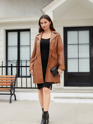 Mid-length Pocket Single-breasted Lapel Leather Jacket