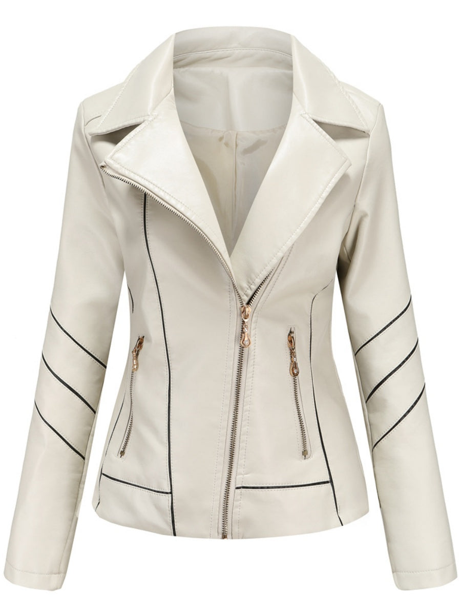 PU Leather Contrasting Colors Short Jacket
