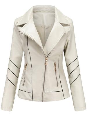 PU Leather Contrasting Colors Short Jacket
