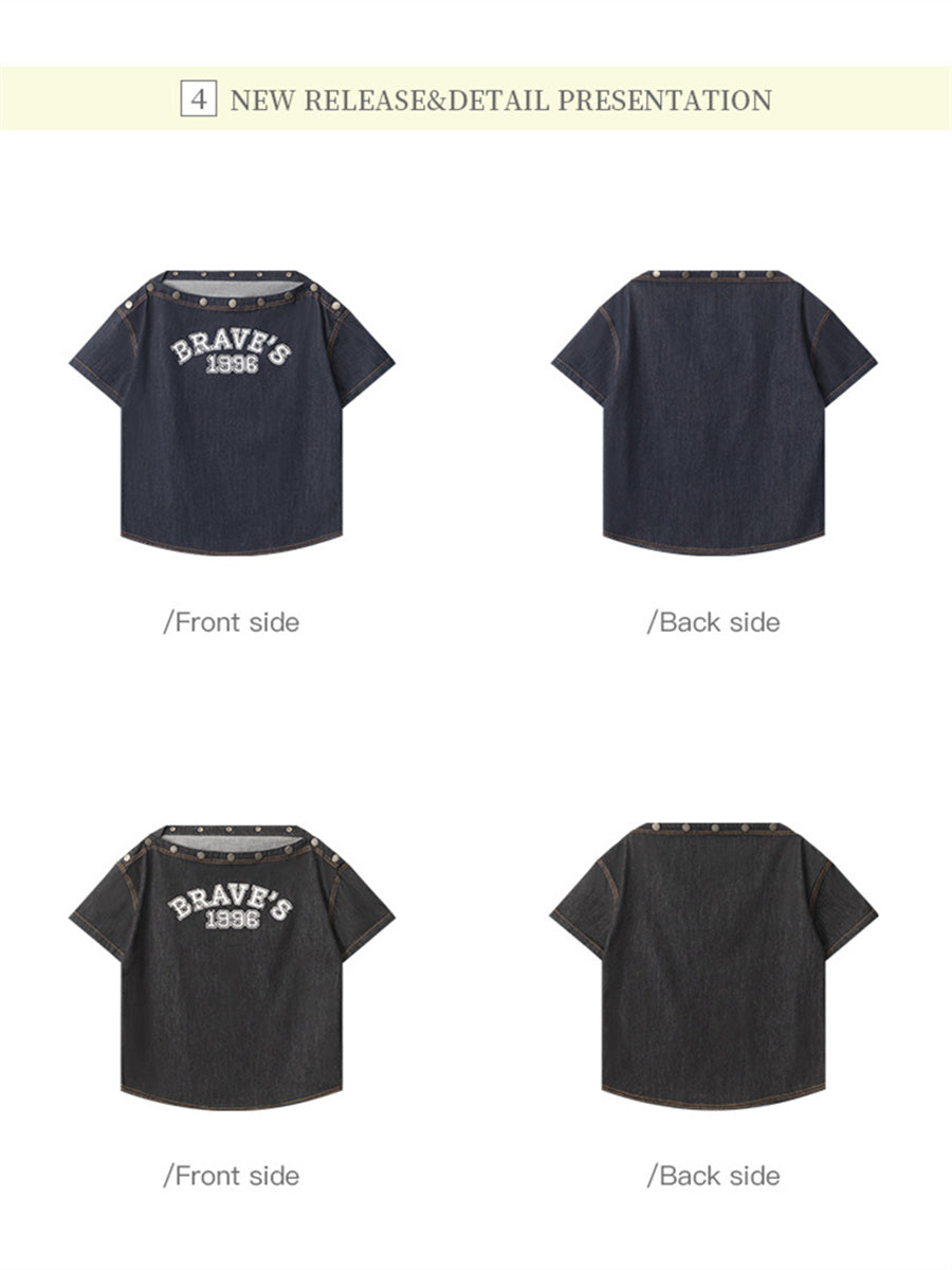 Liber Summer Women's Buttons Letters/Numbers/Words T-shirts