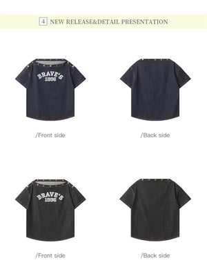 Liber Summer Women's Buttons Letters/Numbers/Words T-shirts