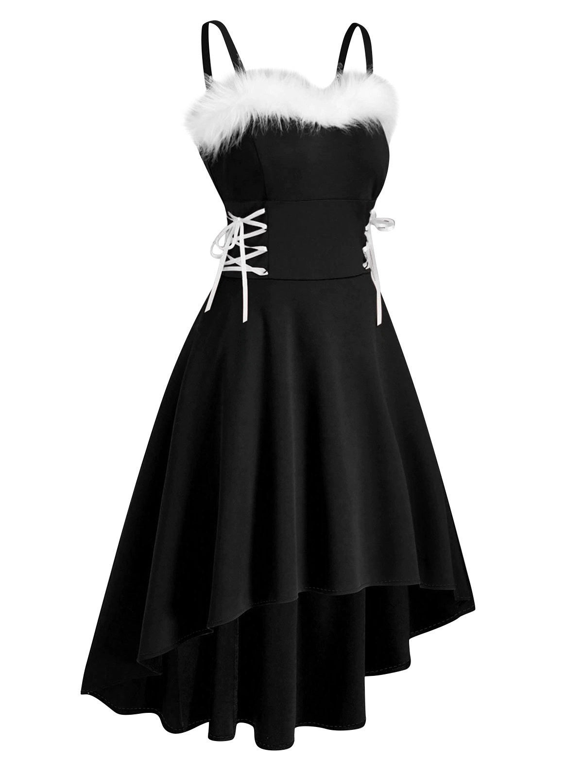 Christmas Parties Bunny Girl Fur Collar Off-shoulder Bow Slip Dress