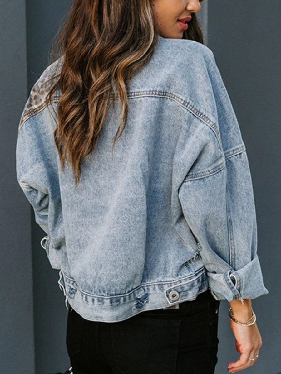 Liber Autumn Women's Leopard Splicing Denim jacket