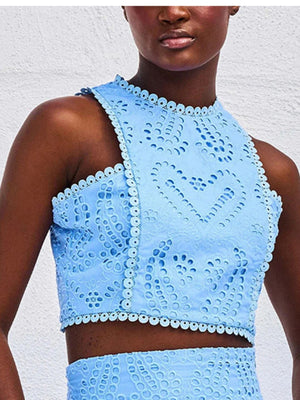 Applique Tank Tops Skirt Vacation Reunion 2-piece Sets