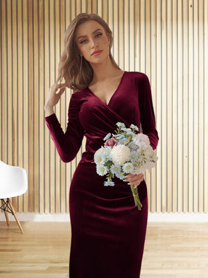 V-neck Velvet Maxi Dresses