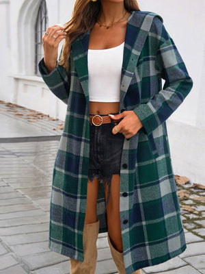 Contrasting Colors Pocket Plaid Mid-length Coats