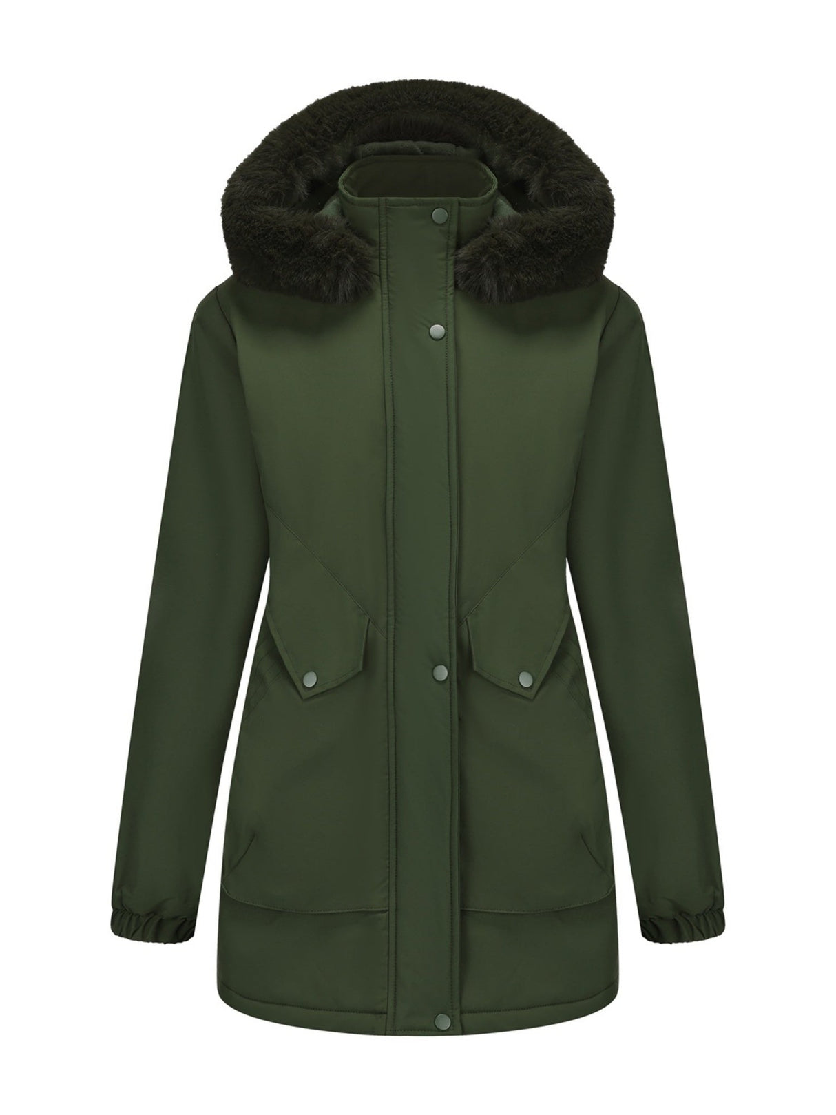 With Fur Collar Hooded For Warmth Drawstring Pocket Down Jacket