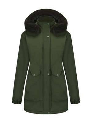With Fur Collar Hooded For Warmth Drawstring Pocket Down Jacket