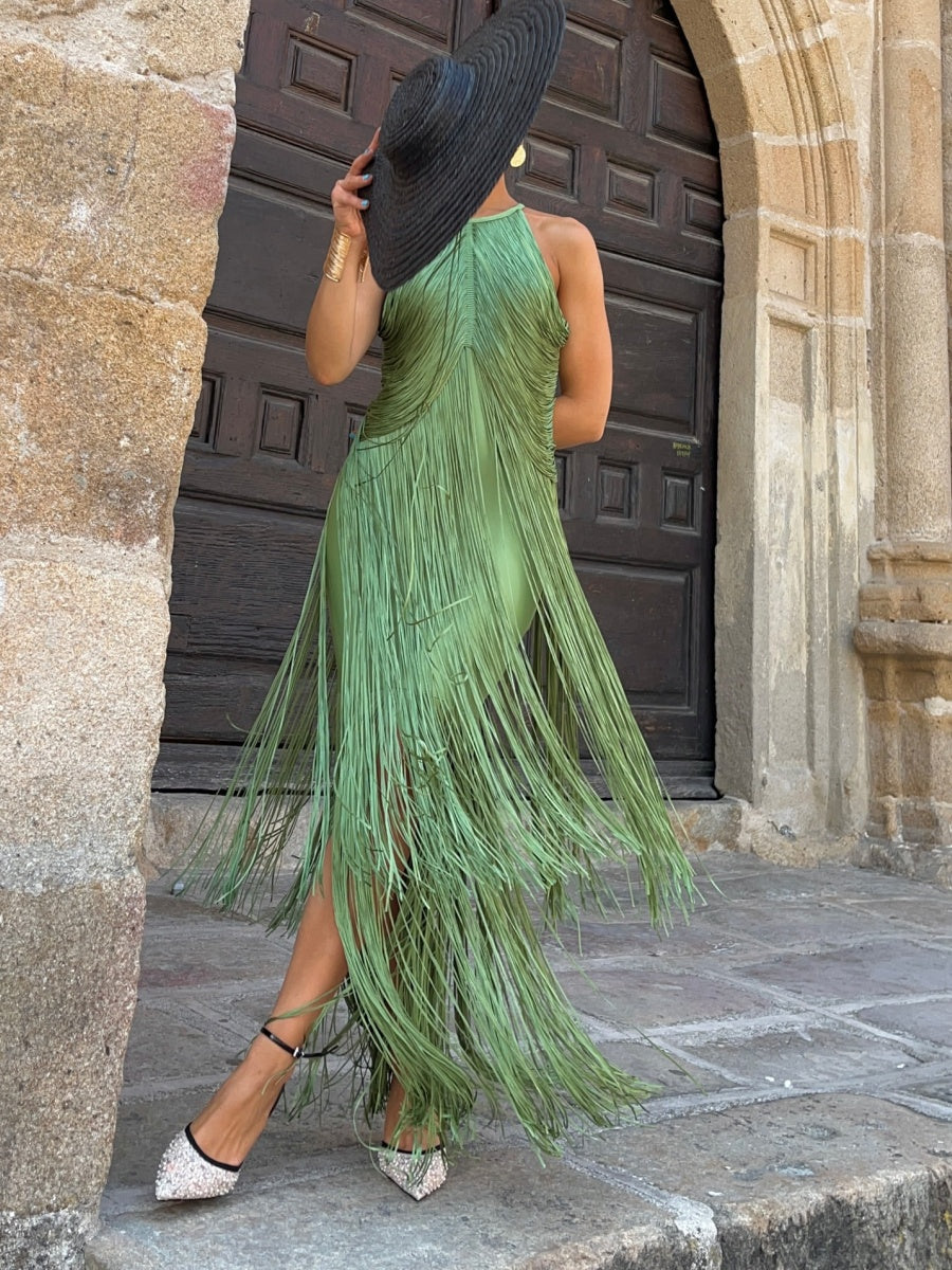 Halter-neck Tassel Long Dress