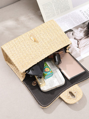 Solid Color Straw Crossbody Bag For Vacation
