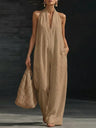 Simple Solid Color V-neck Sleeveless Jumpsuit