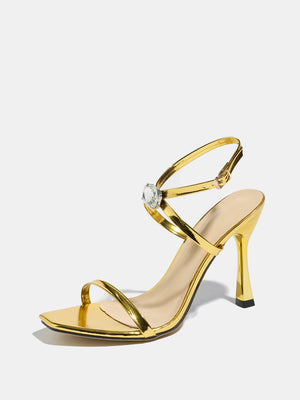 Thin-strapped Rhinestone Buckle Single-strap Stiletto Sandals