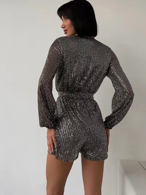 Sequins Long Sleeve V-neck Mini&Short Dresses
