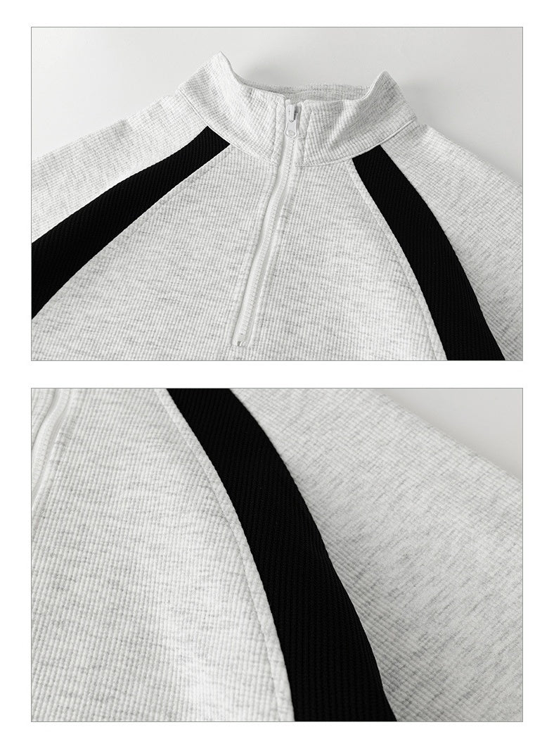 Color-blocked Half Zipper Loose-fit 2-piece Sets