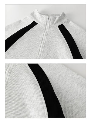 Color-blocked Half Zipper Loose-fit 2-piece Sets