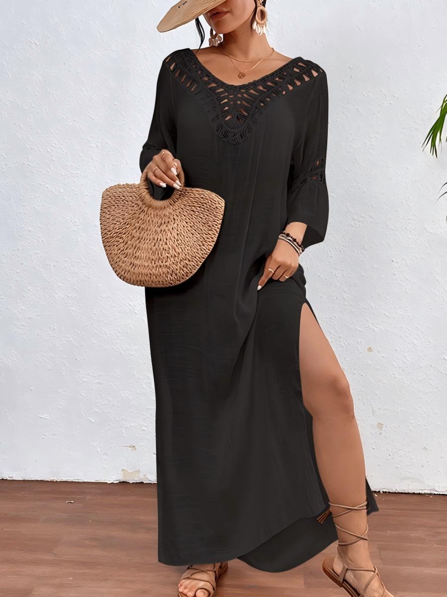 Hand-crocheted Patchwork Colorful Pom-poms Sexy Hollow-out Backless Loose Beachwear