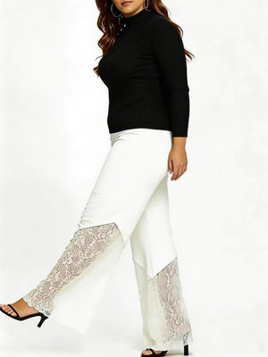 Slim-fitting, Loose-fitting, Comfortable Cropped Trousers With Lace Trim And Cutout Details