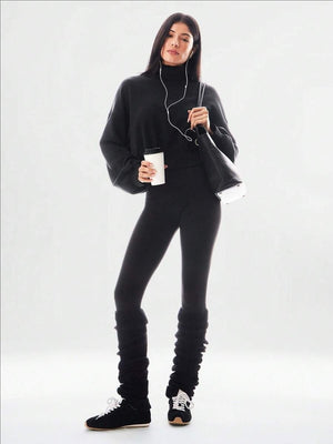 Women's Autumn/Winter Solid Color High Neck Loose Long Sleeve Sweatshirt