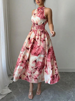 Printed Halter Sleeveless Vacation And Leisure Maxi Dresses