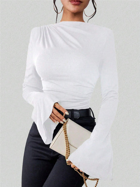 Design-forward Flared Sleeve Stand Collar Slim Fit T-shirt