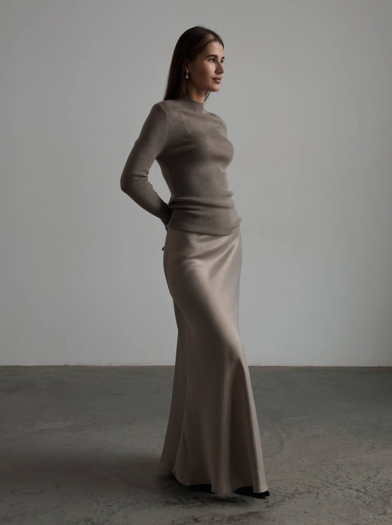 Fishtail Satin Long High-Waisted Bodycon Floor-Length Fishtail Skirt