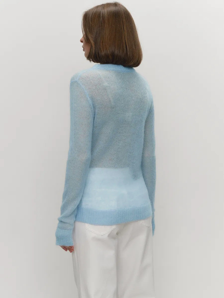Mohair Crew Neck Pullover Sweater, Semi-sheer Base Layer Sweater