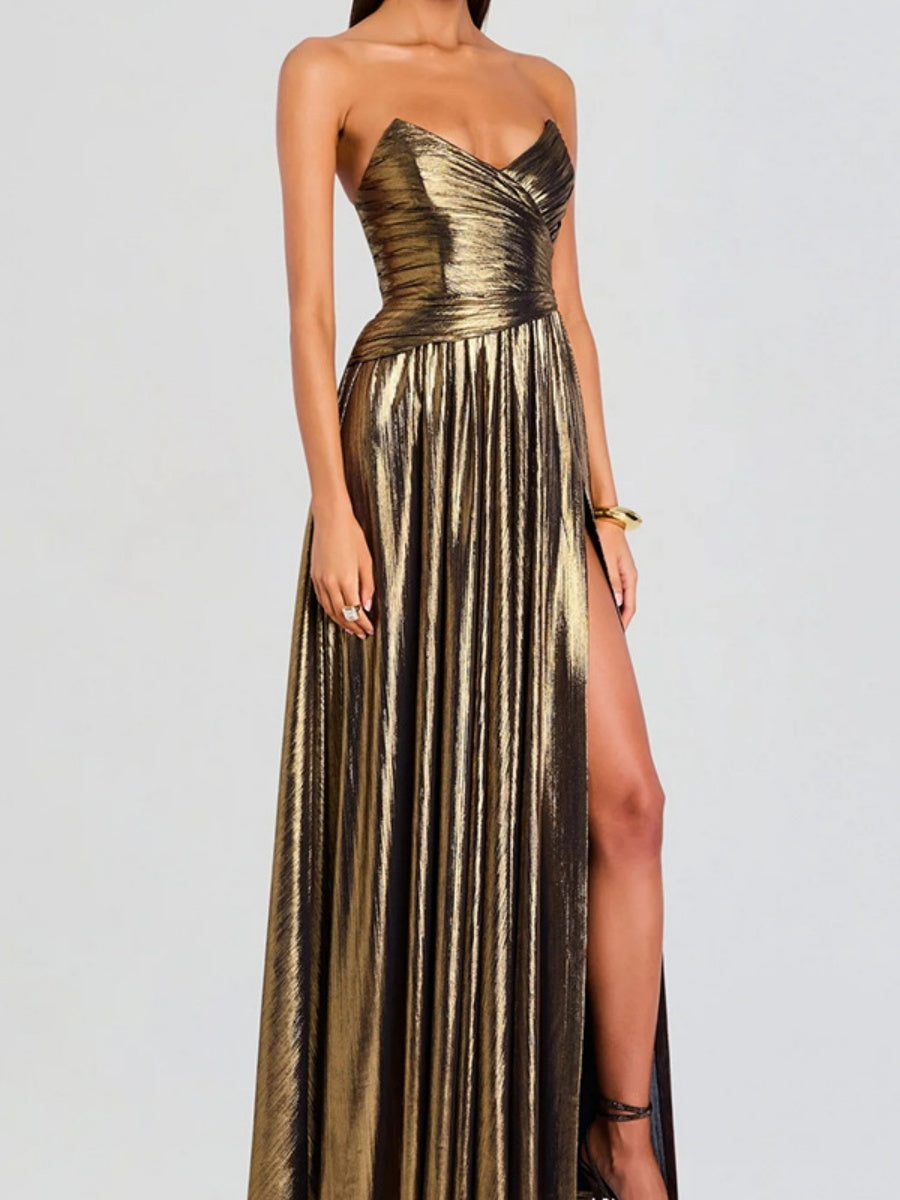 Slit Sleeveless Crimp Evening Dress Maxi Dresses