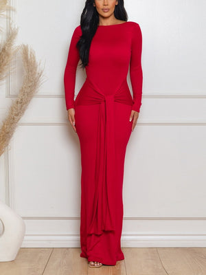 Kink Solid Color Waist-cinching Backless Long Dress