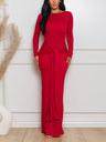 Kink Solid Color Waist-cinching Backless Long Dress