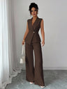 Commuting Sleeveless Suit Collar Vests Straight-leg Pants Set 2-piece Sets
