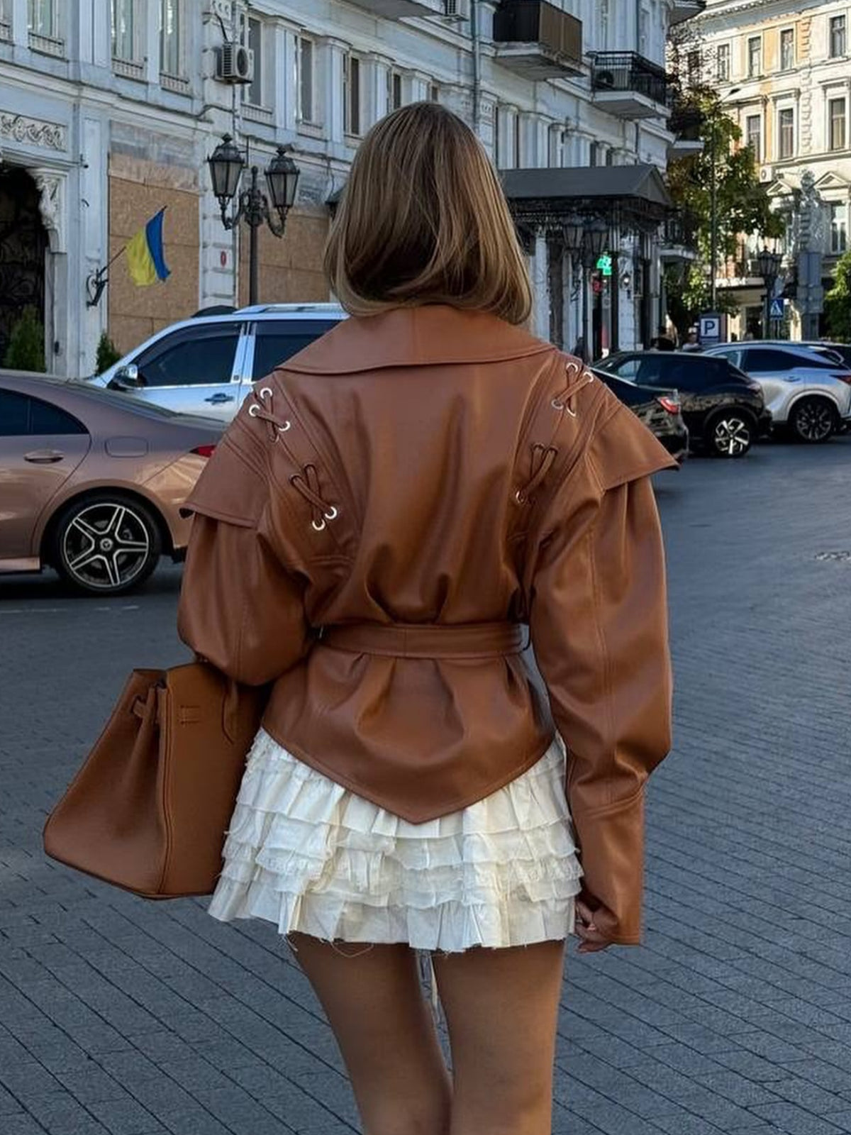 Lace-up Faux Leather Jacket