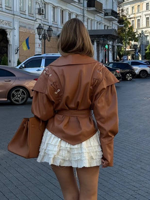Lace-up Faux Leather Jacket
