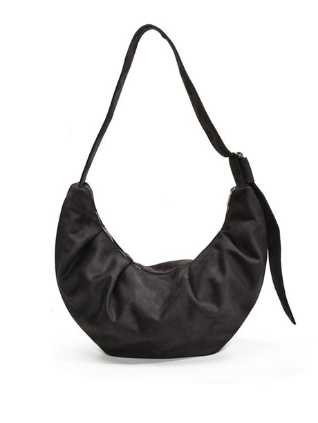 Velvety, Pleated, Relaxed-fit Work Shoulder Bag