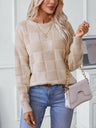 Loose Crew Neck Thread Plaid Sweaters