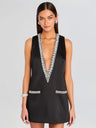 V-neck Rhinestone-studded Sleeveless Temperament Grace Parties Mini&Short Dresses