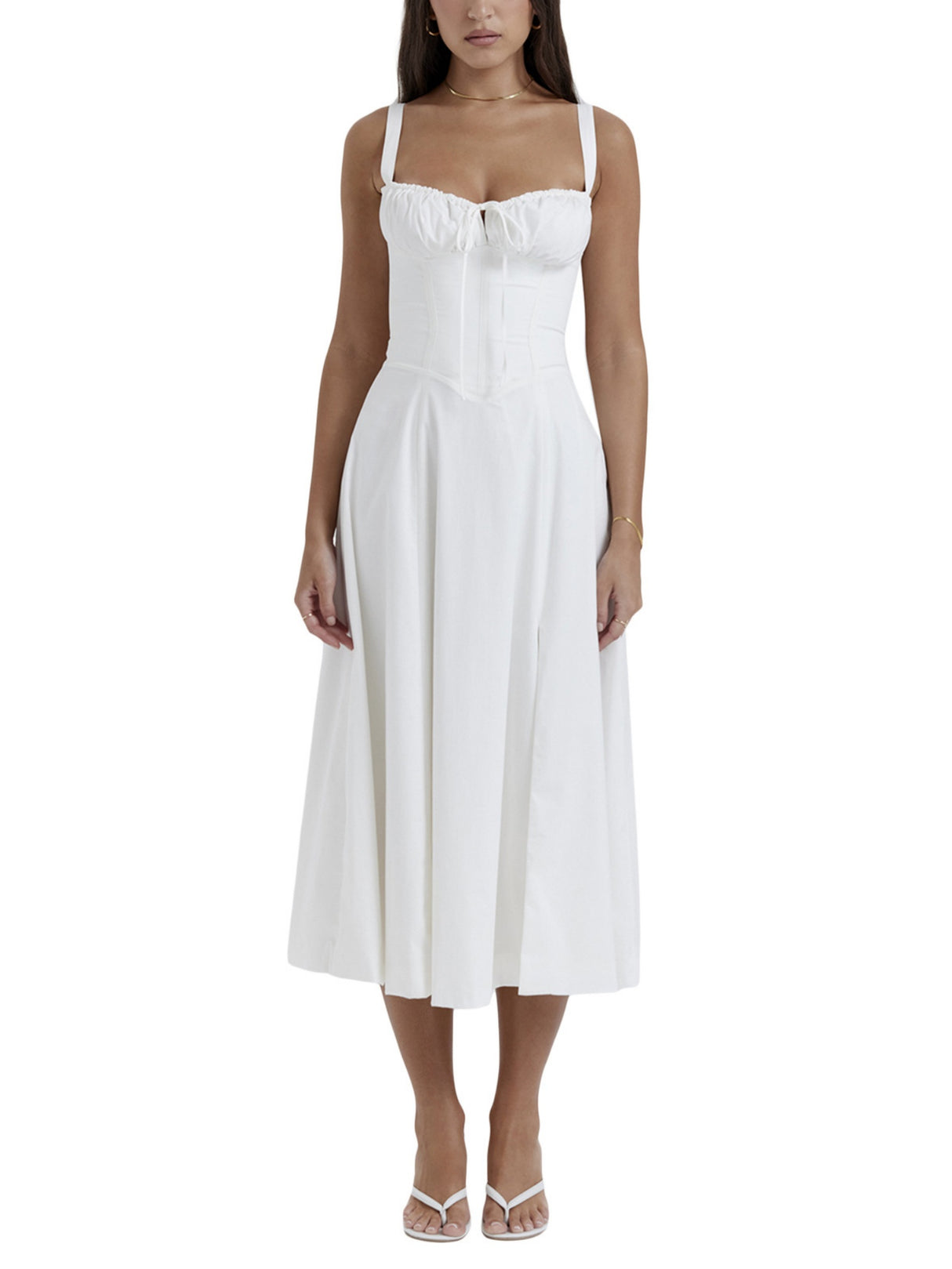 Waist Cinching With Straps A-line Skirt Split Suspenders Sweet Maxi Dresses