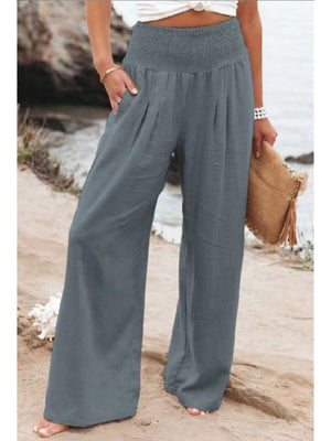 Cotton Blend Wide Leg Pocket Hit Pants
