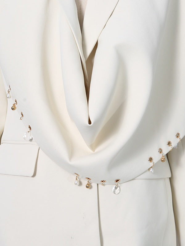 Metal Ring-trimmed Long-sleeved Shawl-style Suit Jacket