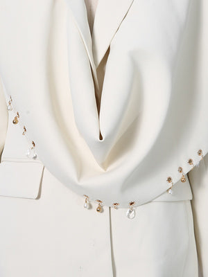 Metal Ring-trimmed Long-sleeved Shawl-style Suit Jacket