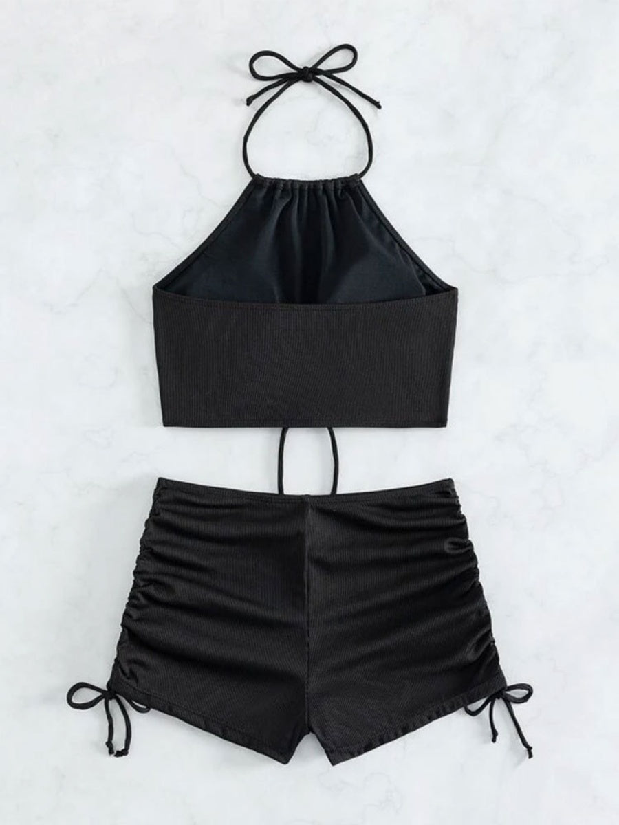 High-waisted Halter Strap Two-piece Flat-angle Sporty Beach Bikini