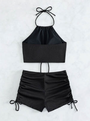 High-waisted Halter Strap Two-piece Flat-angle Sporty Beach Bikini