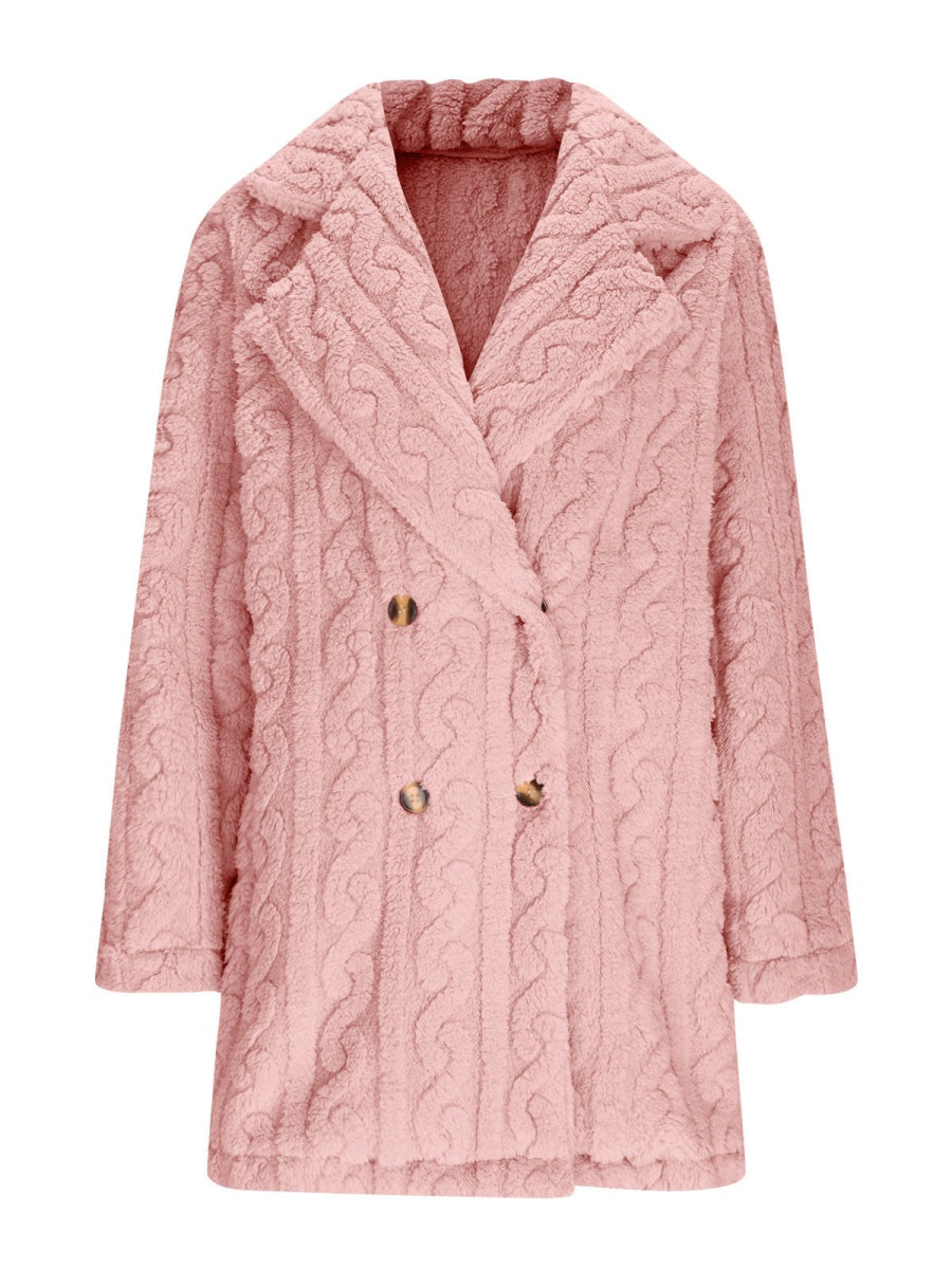 Twist Pattern Geometric Patterns Warm Blazer Collar Double-breasted Mid-length Jacket