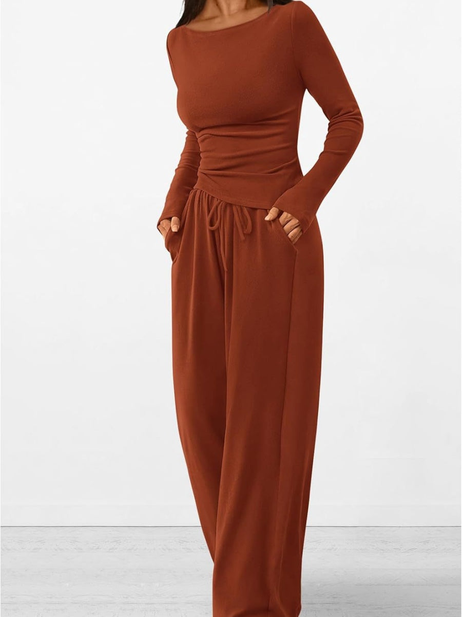 Liber Autumn Women's Lace up Solid Color 2-piece Sets