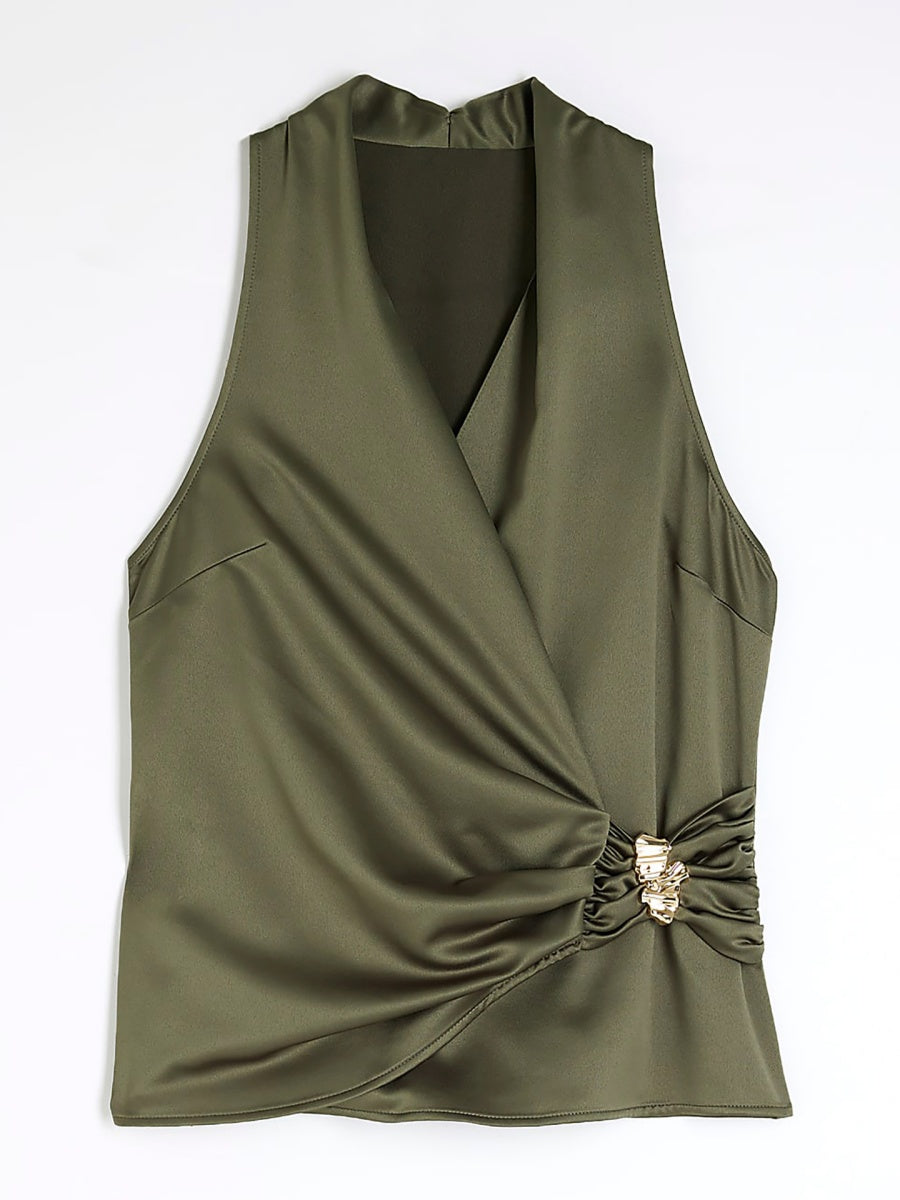 Halter Wrap Loose-fit Wide Leg Pants Jacket 2-piece Sets