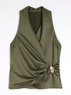 Halter Wrap Loose-fit Wide Leg Pants Jacket 2-piece Sets