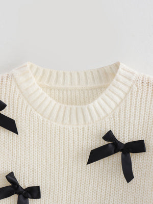 Lace up 3D Bow Short sleeve Knitting Sweaters